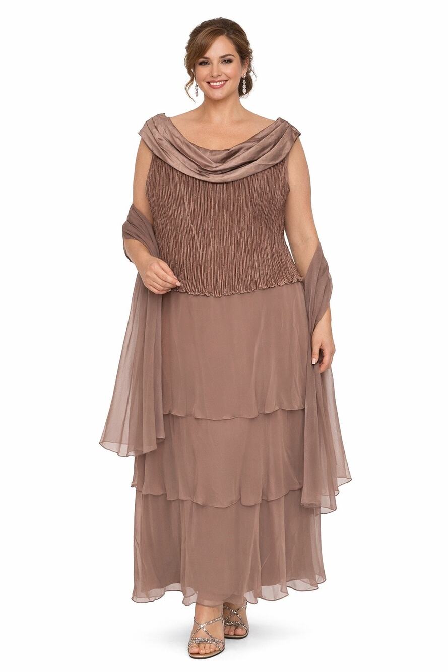 Early 2000s Patra mocha chiffon pleated bodice evening gown Size XL